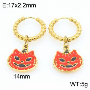 Stainless steel creative Halloween series parody cat pumpkin shaped pendant temperament gold earrings - KE121144-Z