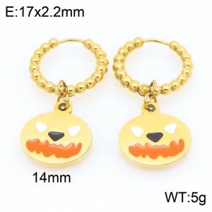 Stainless steel creative Halloween series fierce expression pumpkin shaped pendant temperament gold earrings - KE121145-Z