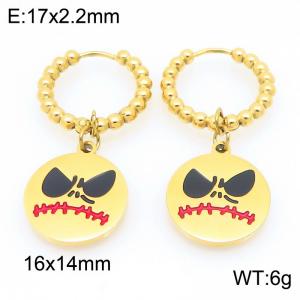Stainless steel creative Halloween series parody angry expression circular pendant temperament gold earrings - KE121147-Z