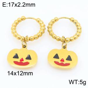 Stainless steel creative Halloween series spoof smiling face expression pumpkin pendant temperament gold earrings - KE121148-Z