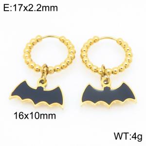 Stainless steel creative Halloween dark series bat pendant temperament gold earrings - KE121149-Z