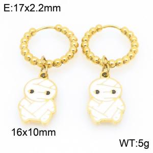 Stainless steel creative Halloween series white mummy pendant temperament gold earrings - KE121151-Z