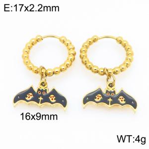 Stainless steel creative Halloween dark series ghost bat pendant temperament gold earrings - KE121155-Z