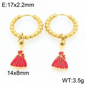 Stainless steel creative Halloween series red broom pendant temperament gold earrings - KE121156-Z