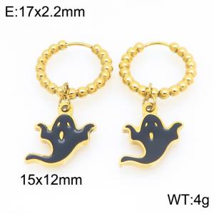 Stainless steel creative Halloween dark series cute ghost pendant temperament gold earrings - KE121157-Z