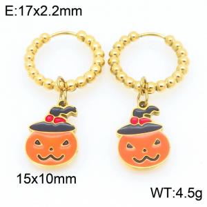 Stainless steel creative Halloween series cute pumpkin hat pendant with temperament gold earrings - KE121159-Z