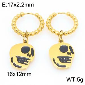 Stainless steel creative Halloween dark series skull pendant temperament gold earrings - KE121160-Z