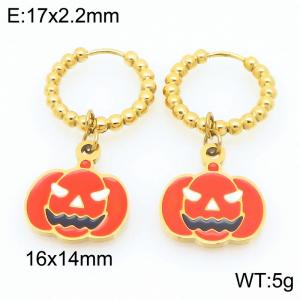 Stainless steel creative Halloween series fierce expression pumpkin pendant temperament gold earrings - KE121162-Z