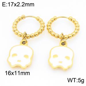 Stainless steel creative Halloween series cute white ghost pendant temperament gold earrings - KE121164-Z