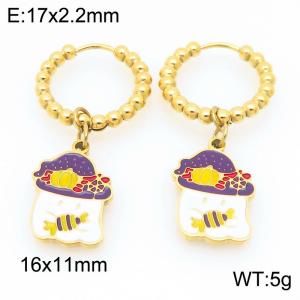 Stainless steel creative Halloween series cute candy ghost pendant temperament gold earrings - KE121165-Z