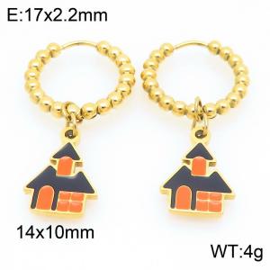 Stainless steel creative Halloween series villa house pendant with elegant golden earrings - KE121166-Z