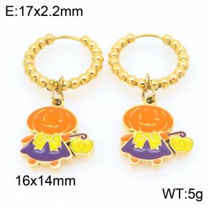 Stainless steel creative Halloween series cute lantern pumpkin pendant temperament gold earrings - KE121168-Z