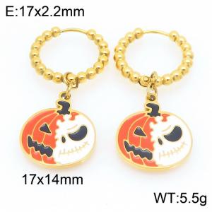 Stainless steel creative Halloween series funny face pumpkin pendant temperament gold earrings - KE121171-Z