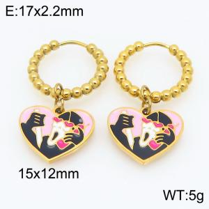 Stainless steel creative Halloween series call ghost heart-shaped pendant temperament gold earrings - KE121172-Z