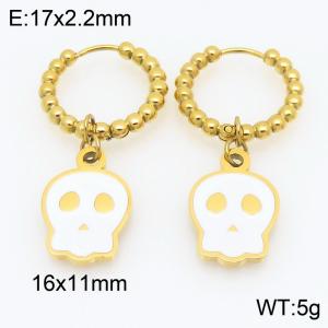 Stainless steel creative Halloween series parody white ghost pendant temperament gold earrings - KE121173-Z