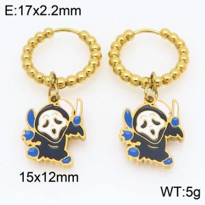 Stainless steel creative Halloween series ferocious ghost pendant temperament gold earrings - KE121174-Z_copy