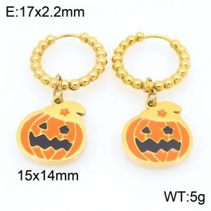 Stainless steel creative Halloween series parody hat pumpkin pendant temperament gold earrings - KE121176-Z