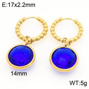 Fashionable stainless steel creative blue glass diamond circular pendant temperament gold earrings - KE121178-Z