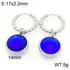 Fashionable stainless steel creative blue glass diamond circular pendant temperament silver earrings - KE121179-Z
