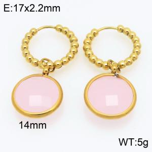 Fashionable stainless steel creative light pink glass diamond circular pendant temperament gold earrings - KE121182-Z
