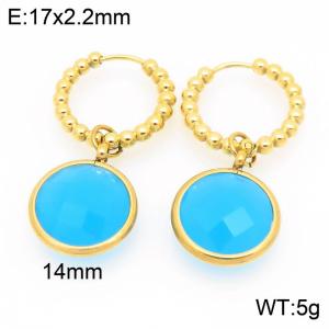 Fashionable stainless steel creative sky blue glass diamond circular pendant with temperament gold earrings - KE121184-Z