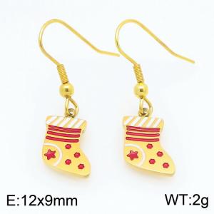 Stainless steel Christmas socks Dripping Oil earrings for ladies as Jewelry Gifts - KE121237-Z