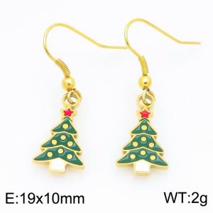 Stainless steel green Christmas tree Dripping Oil earrings for ladies as Jewelry Gifts - KE121245-Z