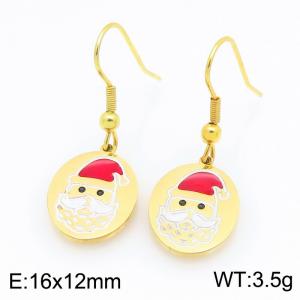 Stainless steel Christmas Elderly coin hang tag Dripping Oil earrings for ladies as Jewelry Gifts - KE121264-Z