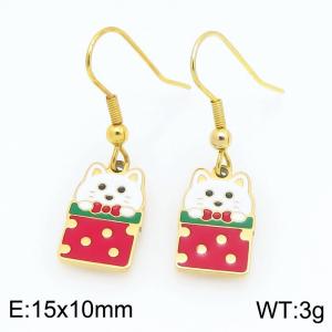 Stainless steel Christmas cute Cat Gift Dripping Oil earrings for ladies as Jewelry Gifts - KE121296-Z