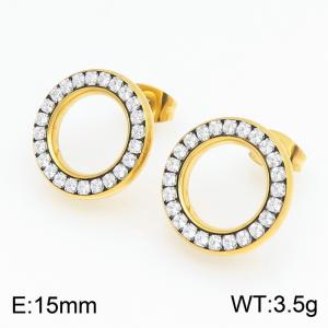 Fashion Jewelry Stainless Steel Rhinestone Earrings - KE134267-GC