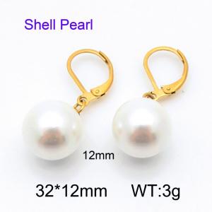 SS Shell Pearl Earrings - KE44017-Z