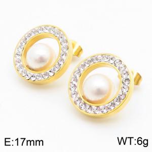 Stainless Steel Stone&Crystal Earring - KE56685-K