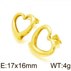 Sweet and lovely heart-shaped hollow stainless steel Gold-Plating Earring - KE57390-Z