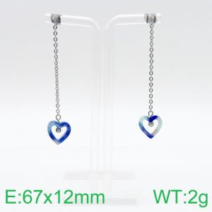 Stainless Steel Heart Shaped Pendant Earring for Women Color Blue - KE96266-Z