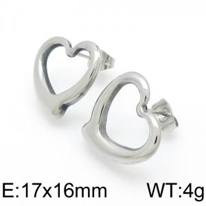 Sweet and lovely heart-shaped hollow stainless steel earrings - KE96569-Z