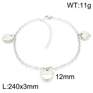 3mm Chain Anklet Women 304 Stainless Steel With Heart-shaped Charm Anklet Silver Colors - KJ3441-ZC