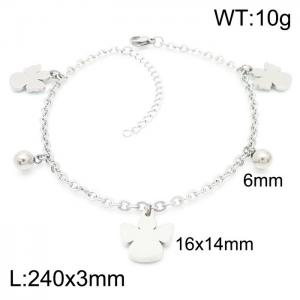 3mm Chain Anklet Women 304 Stainless Steel With Angel and Bead Charm Anklet Silver Colors - KJ3442-Z