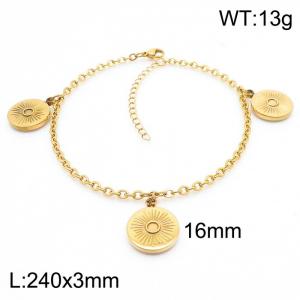 Fashion stainless steel 240 × 3mm O-chain hanging circular printed pendant charm gold Anklet - KJ3606-ZC