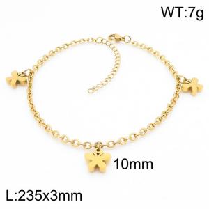 Fashion stainless steel 235 × 3mm O-Chain Hanging Butterfly Pendant Charm Gold Anklet - KJ3610-ZC