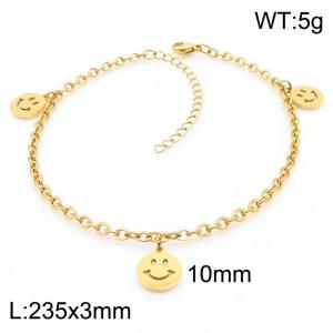 Fashion stainless steel 235 × 3mm O-Chain Hanging Smiling Smiling Face Pendant Charm Gold Anklet - KJ3611-ZC