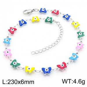 Fashionable Ins style stainless steel colorful butterfly shaped devil's eye splicing ankle chain - KJ3893-Z