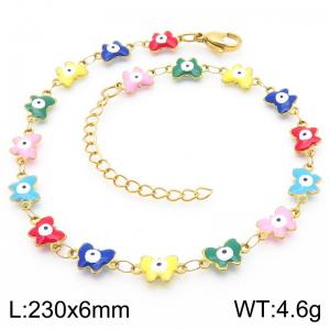 Fashionable Ins style stainless steel colorful butterfly shaped devil's eye splicing ankle chain - KJ3894-Z