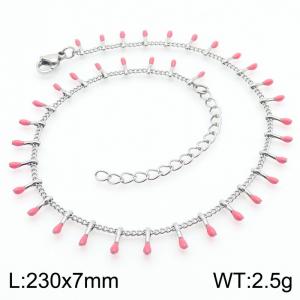 Pink Water Drop Pendant Ladies Stainless Steel Bracelet - KJ4068-Z