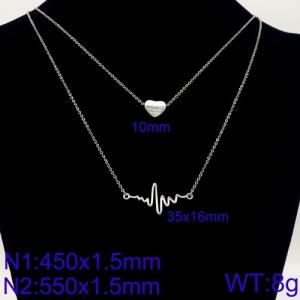 Women 450mm&550mm Stainless Steel Double Chain Necklace with Romantic Cardiogram&Heart Pendants - KN107867-Z