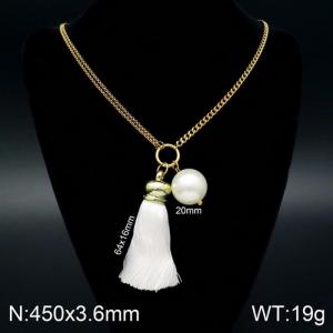 Versatile Gold Beads White Tassel Titanium Steel Necklace - KN108071-Z