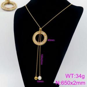 Fashionable and creative stainless steel diamond ring hanging bead necklace - KN109242-Z