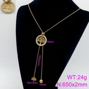 Fashionable and personalized stainless steel circular hollowed out diamond life tree hanging bead necklace - KN109245-Z