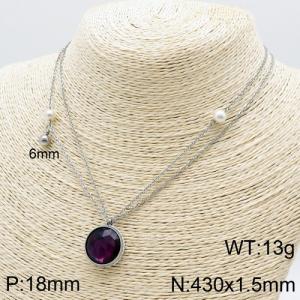 Stainless Steel Stone Necklace - KN111276-Z