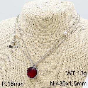 Stainless Steel Stone Necklace - KN111278-Z