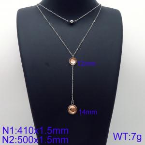 Simple and stylish stainless steel double glass necklace - KN113590-Z
